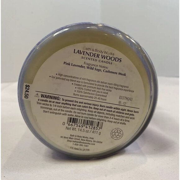 Bath & Body Works Lavender Woods Candle 14.5 oz 3 Wick - Picture 4 of 4